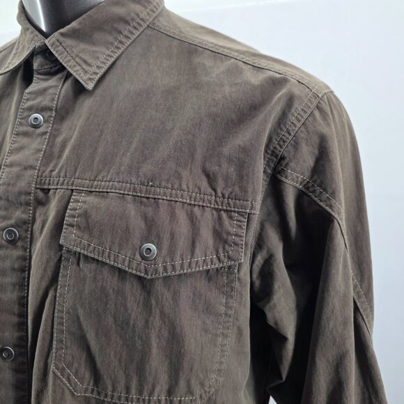 Kuhl Shirt Mens L Flakjak Snap Button Brown Mountain Grown Long Sleeve Cotton - Picture 5 of 12